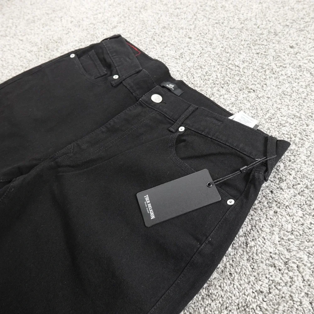 NEW True Religion Jeans Mens 36X32 Black Denim Pants Geno Relaxed Slim Straight‎